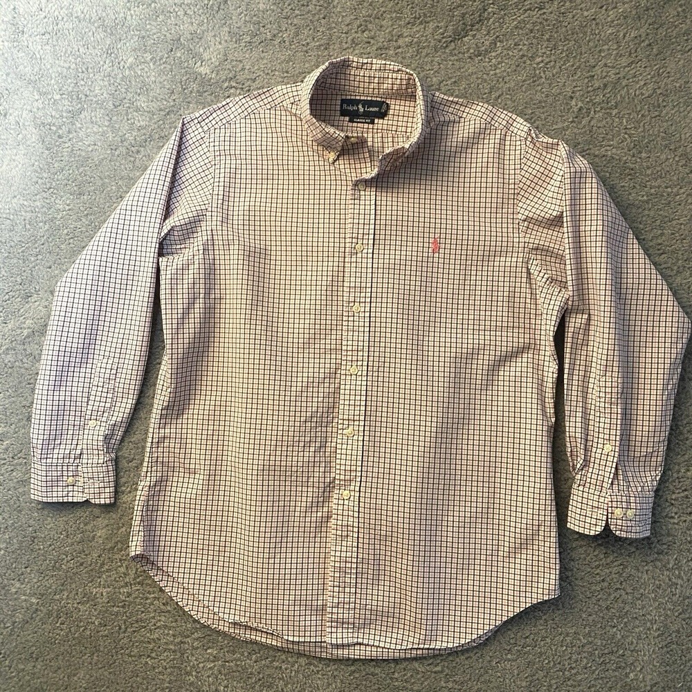 Ralph Lauren Classic Fit Button Down Dress Shirt‎ Size 16 32/33 Pink Blue White